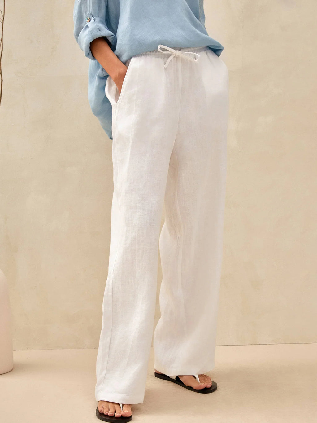 Valeria™ | PANTALÓN CELESTE BLANCO LIGERO