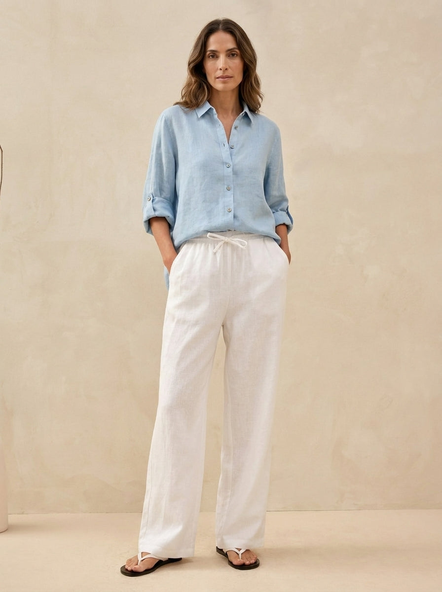Valeria™ | PANTALÓN CELESTE BLANCO LIGERO